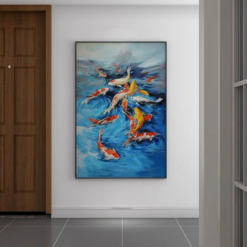 Vibrant Koi Fish in Blue Waters