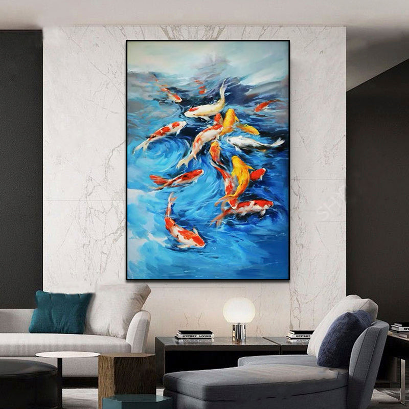 Vibrant Koi Fish in Blue Waters