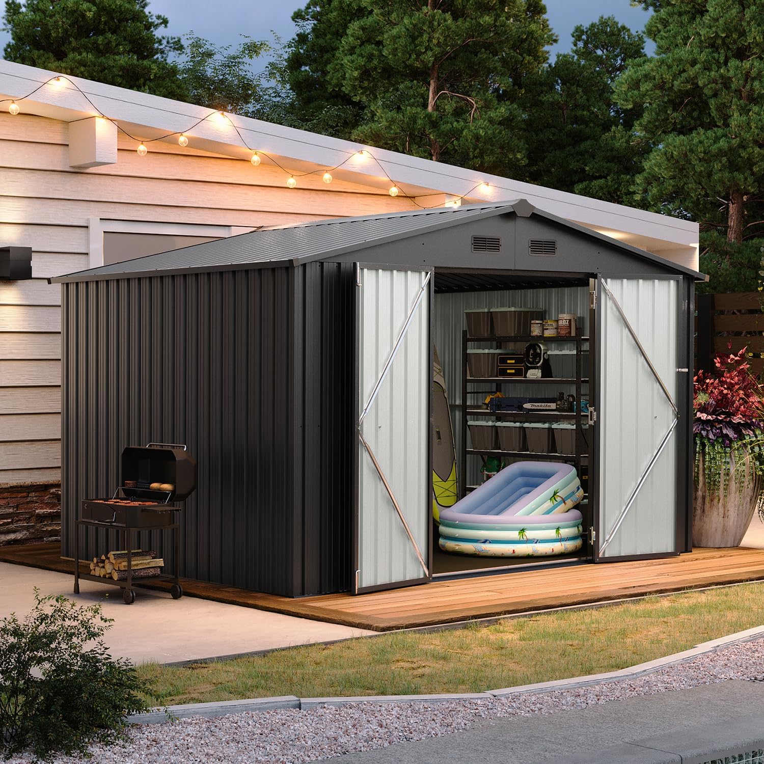 Aoxun 5x2.7 FT Outdoor Metal Storage Shed - Durable Water-Resistant Galvanized Steel, Sloping Roof Design, Lockable Door - Ideal for Tool Storage on Lawn, Patio & Backyard (Black)