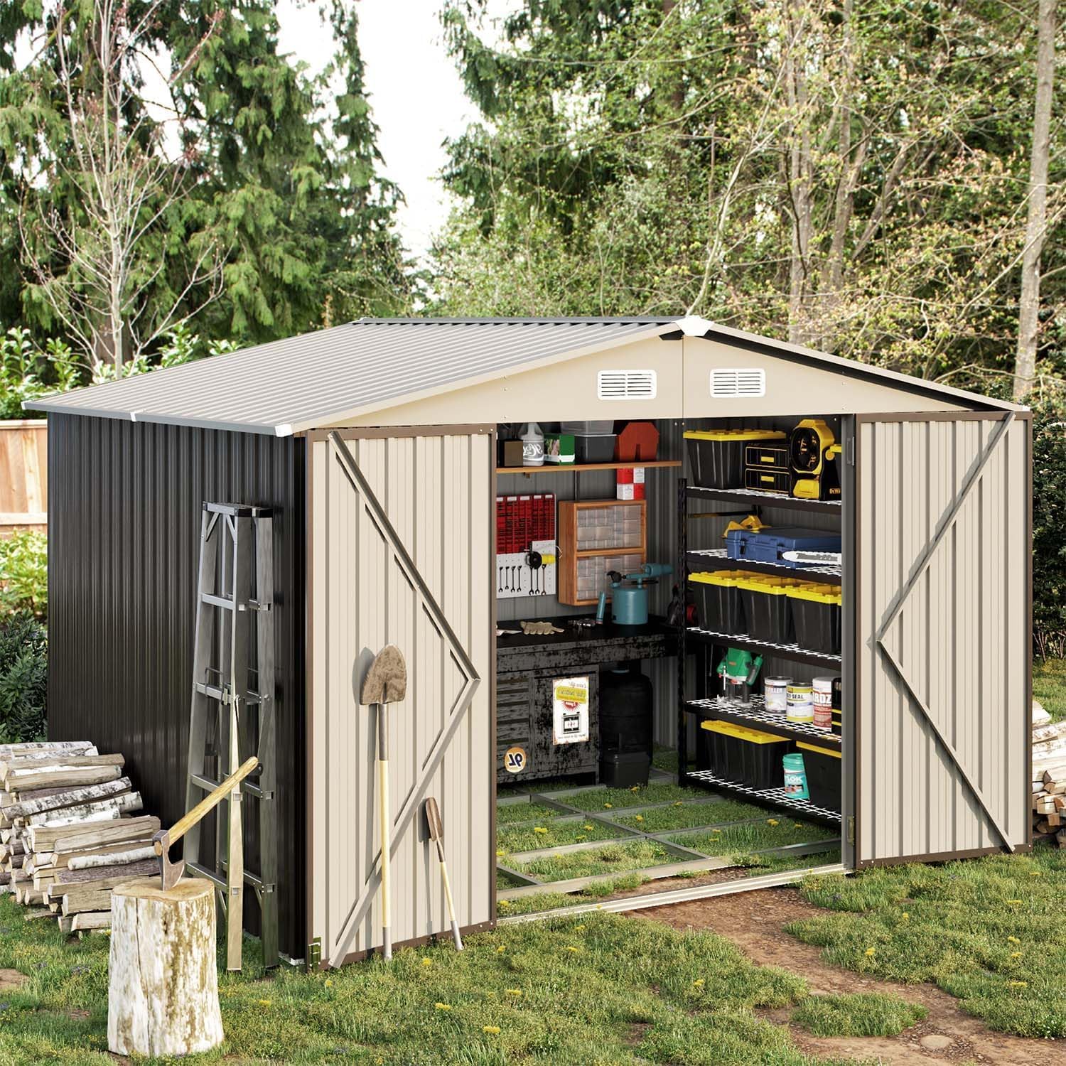 Aoxun 5x2.7 FT Outdoor Metal Storage Shed - Durable Water-Resistant Galvanized Steel, Sloping Roof Design, Lockable Door - Ideal for Tool Storage on Lawn, Patio & Backyard (Black)