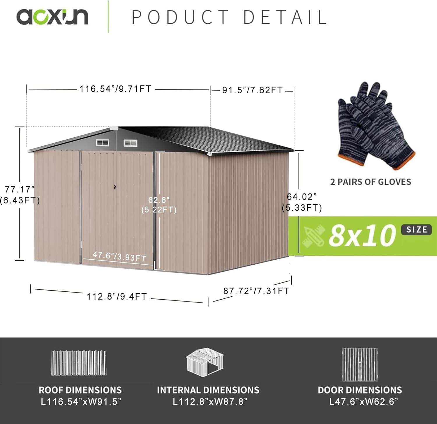 Aoxun 5x2.7 FT Outdoor Metal Storage Shed - Durable Water-Resistant Galvanized Steel, Sloping Roof Design, Lockable Door - Ideal for Tool Storage on Lawn, Patio & Backyard (Black)