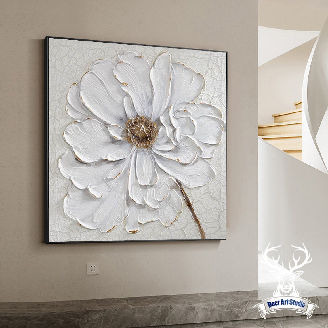 Elegant White Blossom Relief Wall Art