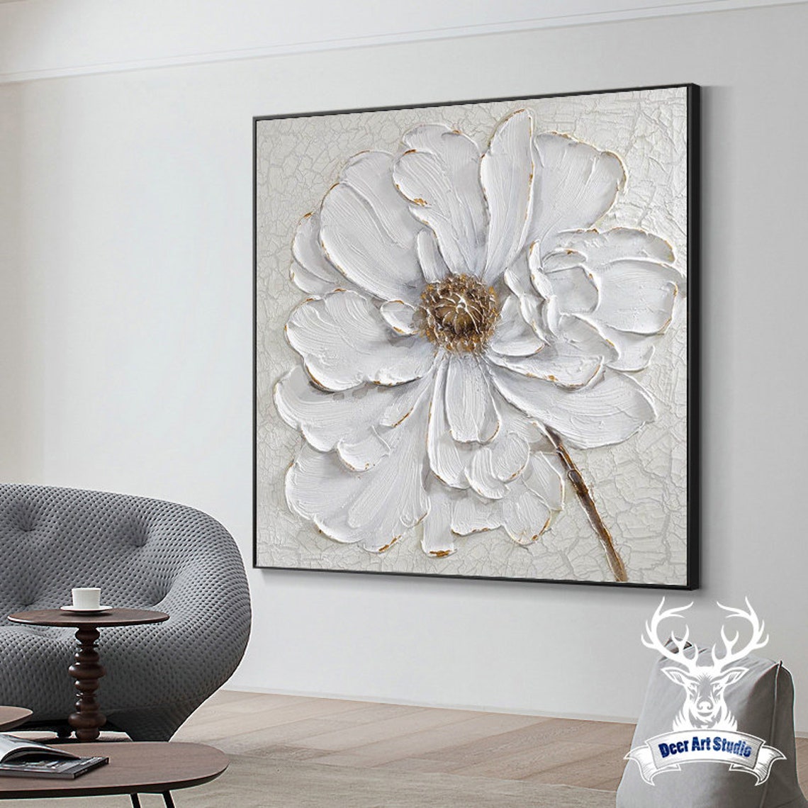 Elegant White Blossom Relief Wall Art