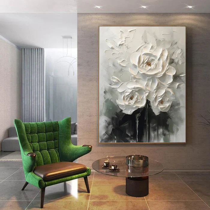 Elegant White Floral Abstract Wall Art