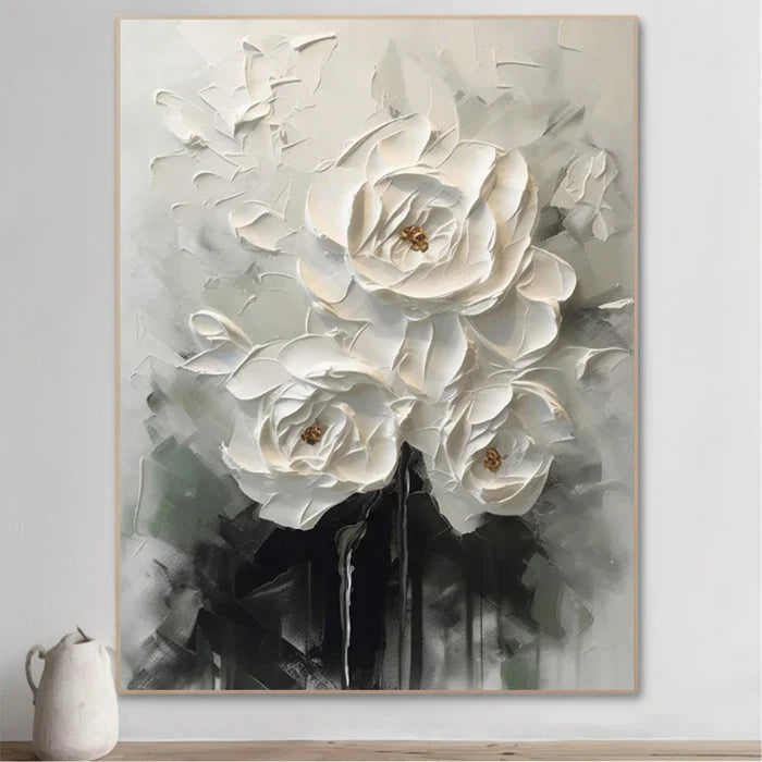 Elegant White Floral Abstract Wall Art