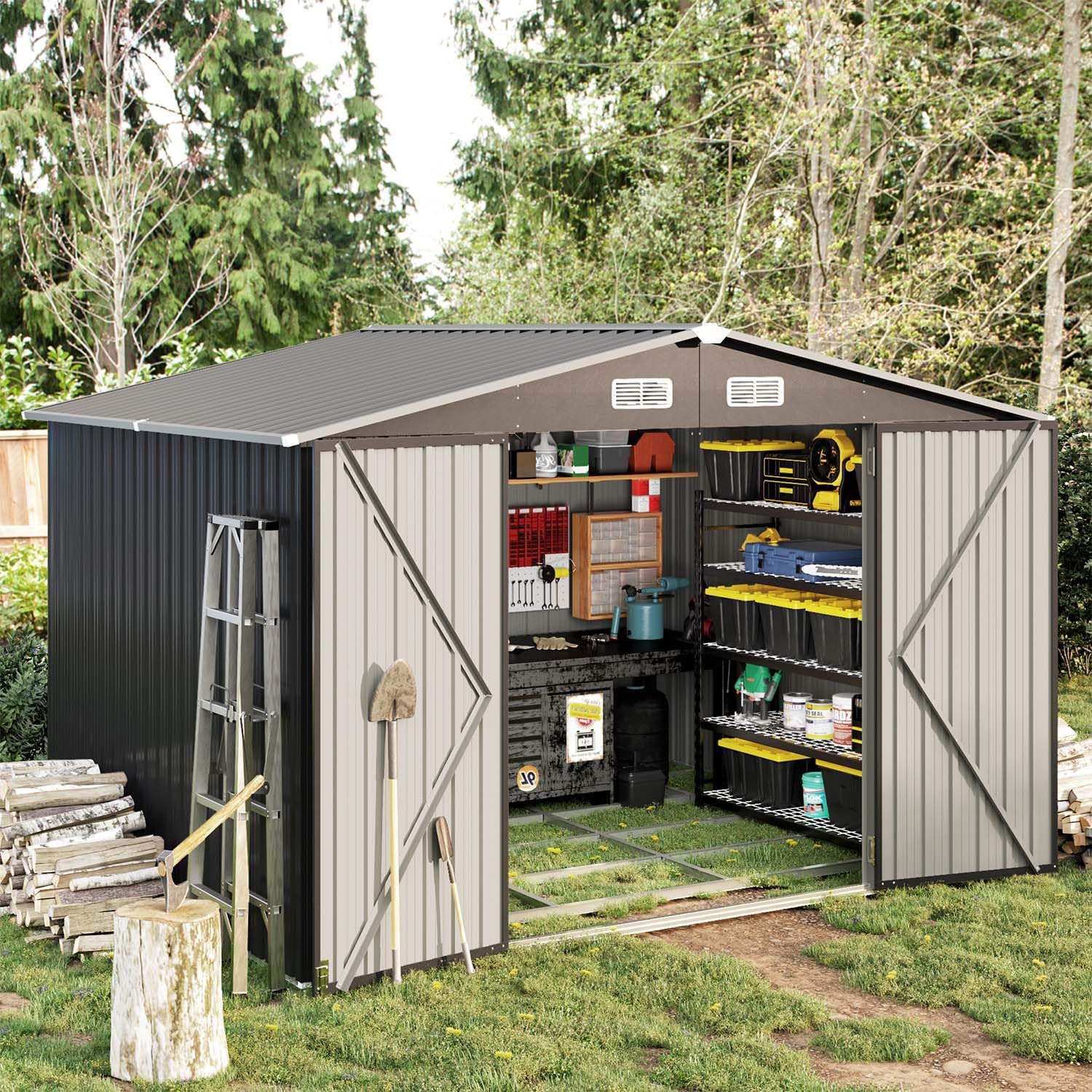 Aoxun 5x2.7 FT Outdoor Metal Storage Shed - Durable Water-Resistant Galvanized Steel, Sloping Roof Design, Lockable Door - Ideal for Tool Storage on Lawn, Patio & Backyard (Black)