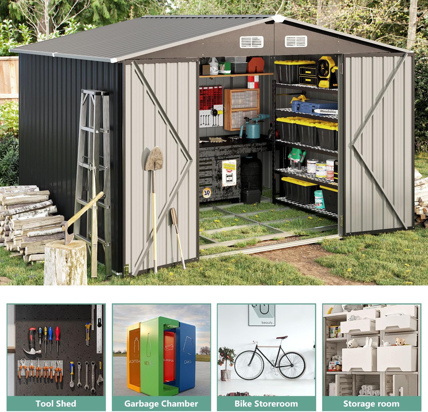Aoxun 5x2.7 FT Outdoor Metal Storage Shed - Durable Water-Resistant Galvanized Steel, Sloping Roof Design, Lockable Door - Ideal for Tool Storage on Lawn, Patio & Backyard (Black)