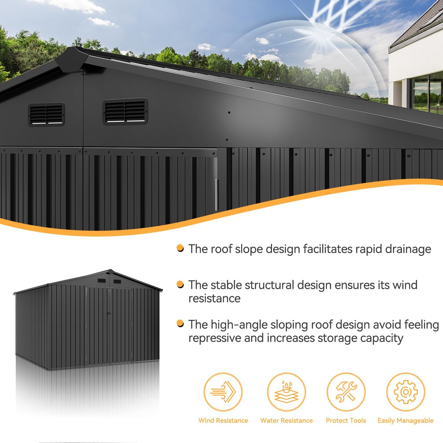 Aoxun 5x2.7 FT Outdoor Metal Storage Shed - Durable Water-Resistant Galvanized Steel, Sloping Roof Design, Lockable Door - Ideal for Tool Storage on Lawn, Patio & Backyard (Black)