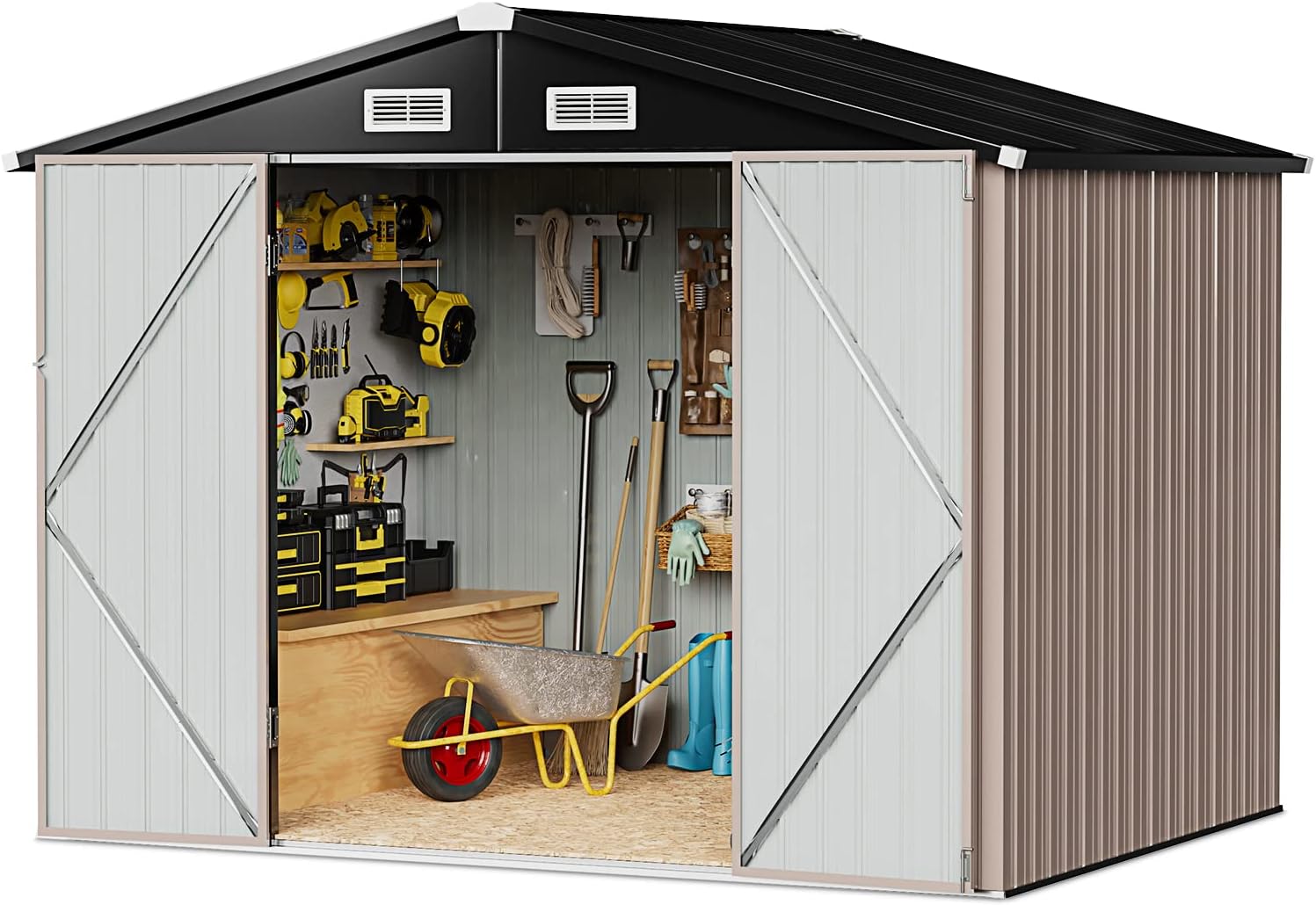 Aoxun 5x2.7 FT Outdoor Metal Storage Shed - Durable Water-Resistant Galvanized Steel, Sloping Roof Design, Lockable Door - Ideal for Tool Storage on Lawn, Patio & Backyard (Black)