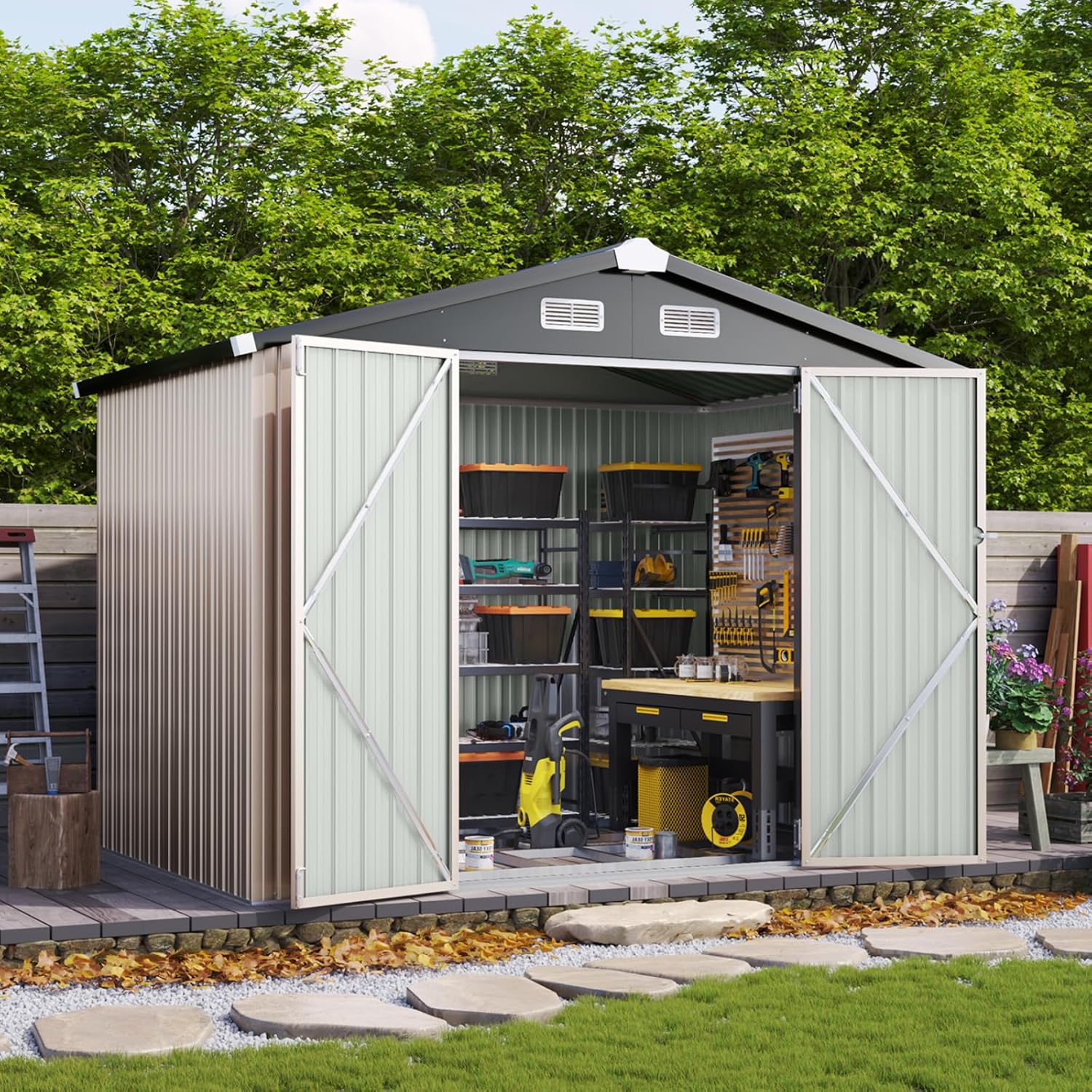 Aoxun 5x2.7 FT Outdoor Metal Storage Shed - Durable Water-Resistant Galvanized Steel, Sloping Roof Design, Lockable Door - Ideal for Tool Storage on Lawn, Patio & Backyard (Black)