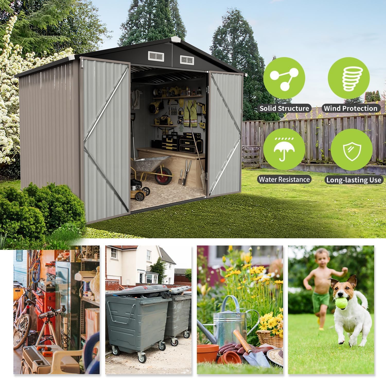 Aoxun 5x2.7 FT Outdoor Metal Storage Shed - Durable Water-Resistant Galvanized Steel, Sloping Roof Design, Lockable Door - Ideal for Tool Storage on Lawn, Patio & Backyard (Black)