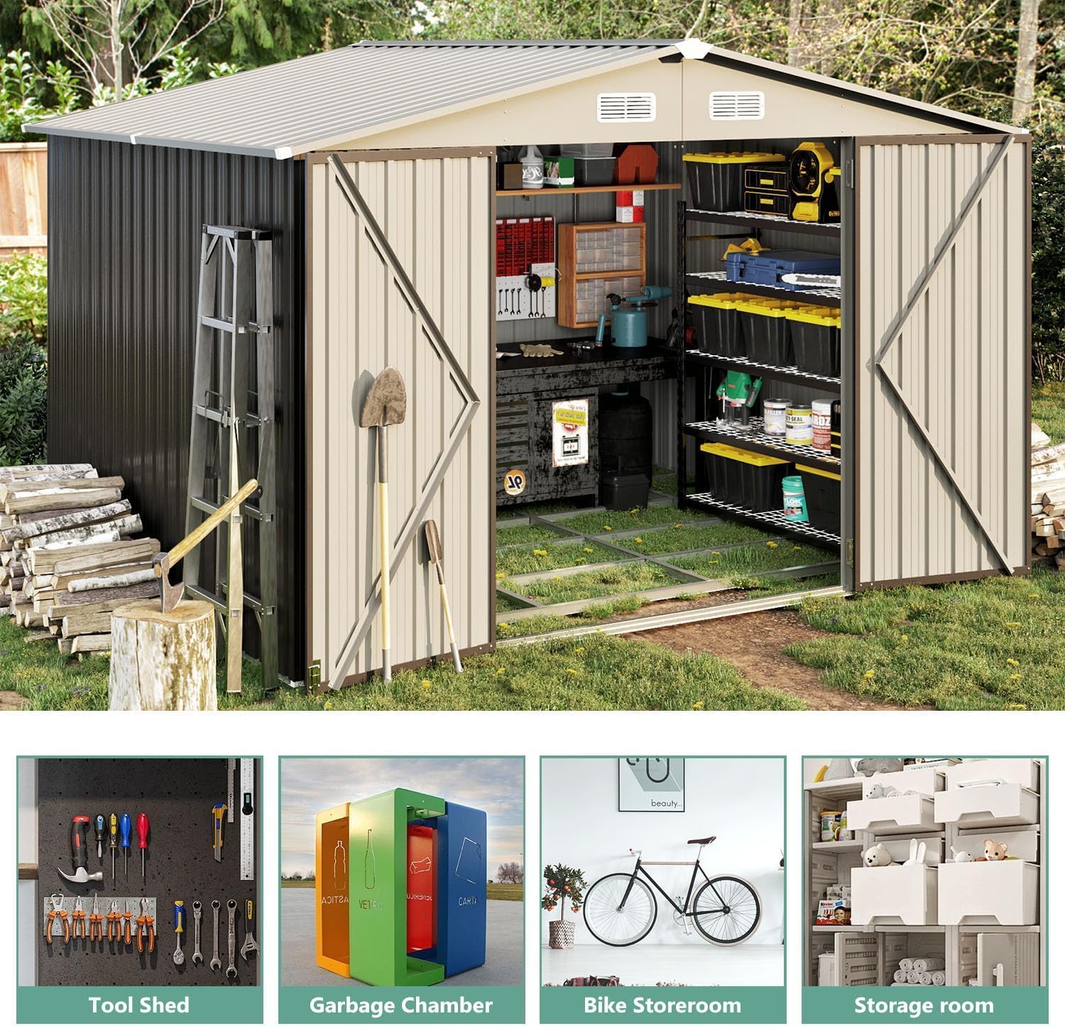 Aoxun 5x2.7 FT Outdoor Metal Storage Shed - Durable Water-Resistant Galvanized Steel, Sloping Roof Design, Lockable Door - Ideal for Tool Storage on Lawn, Patio & Backyard (Black)