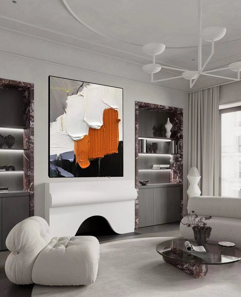 Modern Orange and White Abstract Wall Art