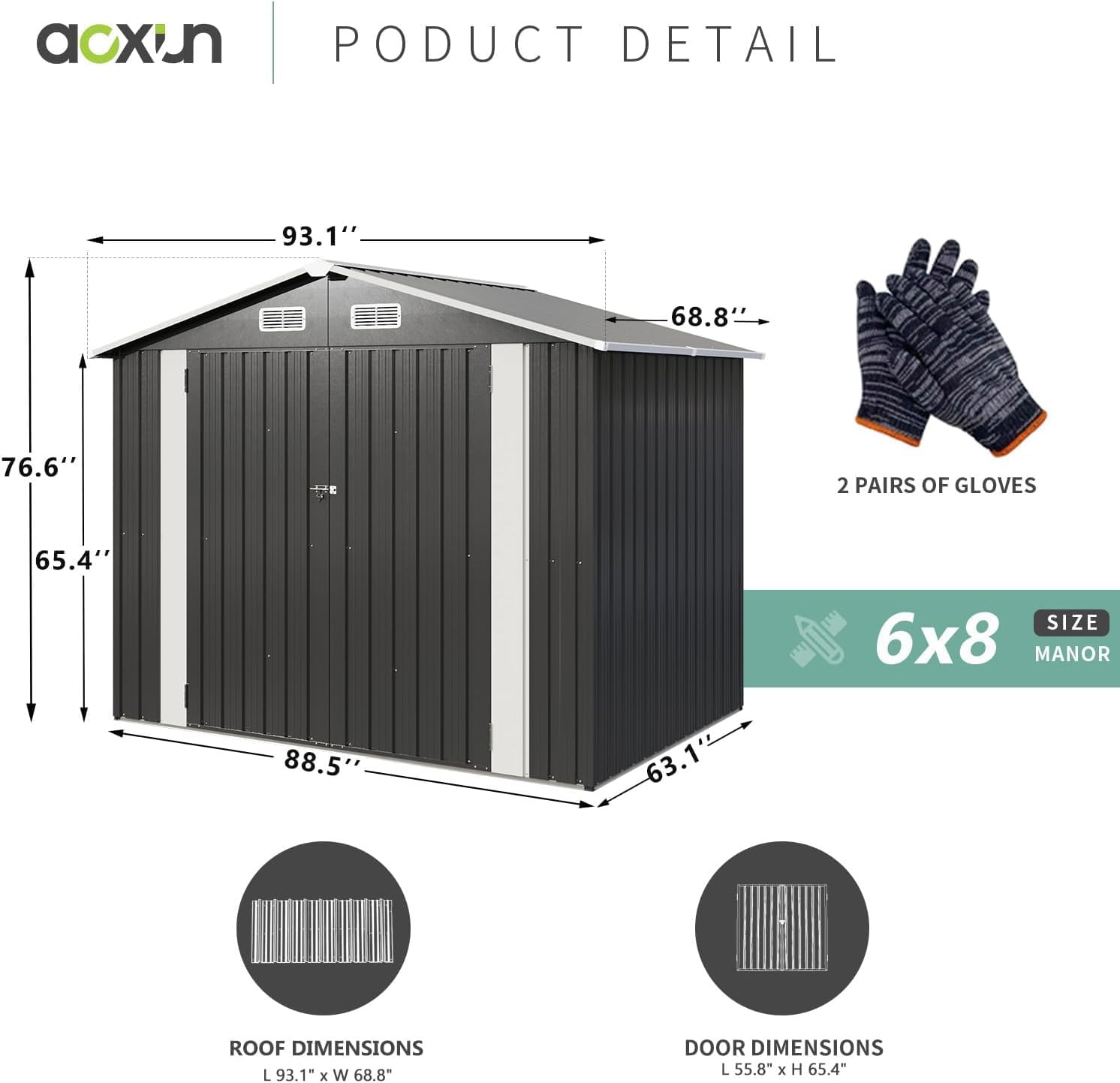 Aoxun 5x2.7 FT Outdoor Metal Storage Shed - Durable Water-Resistant Galvanized Steel, Sloping Roof Design, Lockable Door - Ideal for Tool Storage on Lawn, Patio & Backyard (Black)