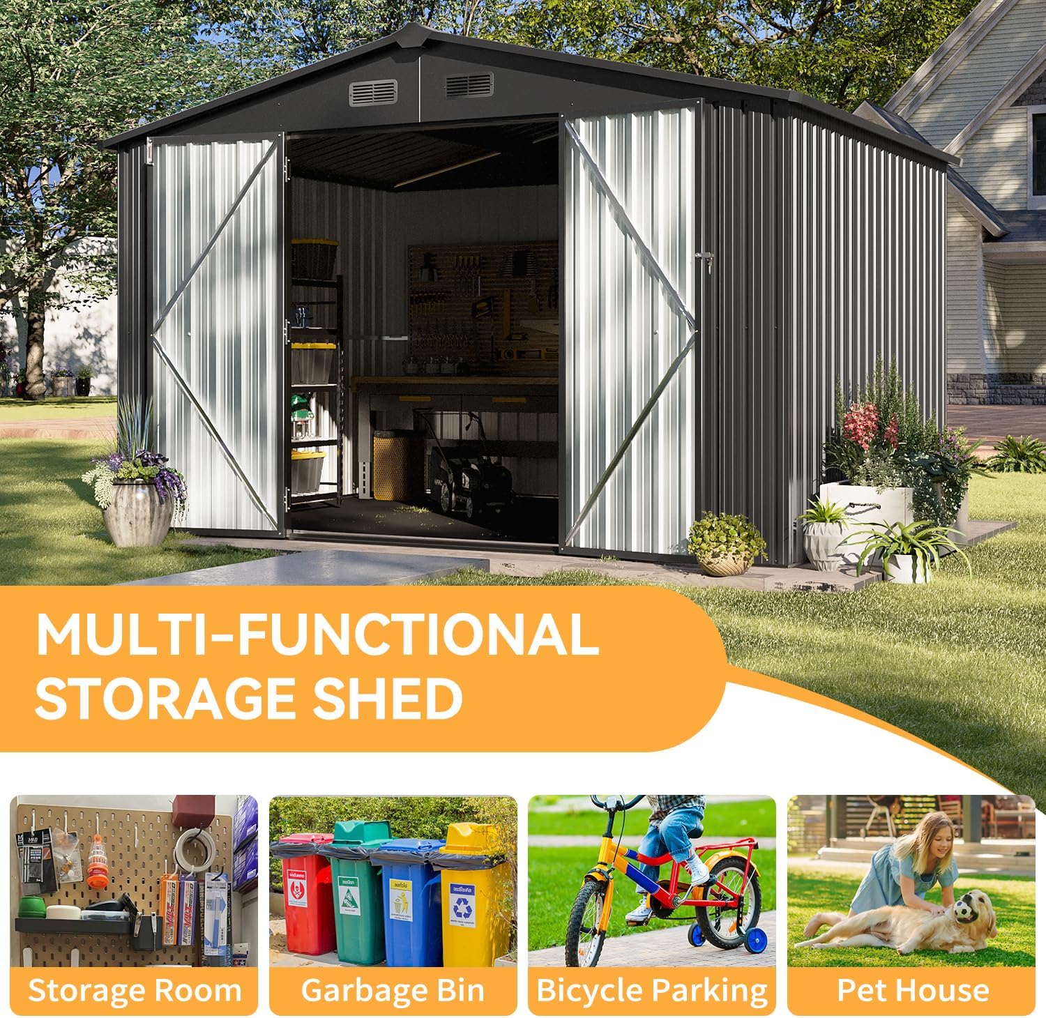 Aoxun 5x2.7 FT Outdoor Metal Storage Shed - Durable Water-Resistant Galvanized Steel, Sloping Roof Design, Lockable Door - Ideal for Tool Storage on Lawn, Patio & Backyard (Black)