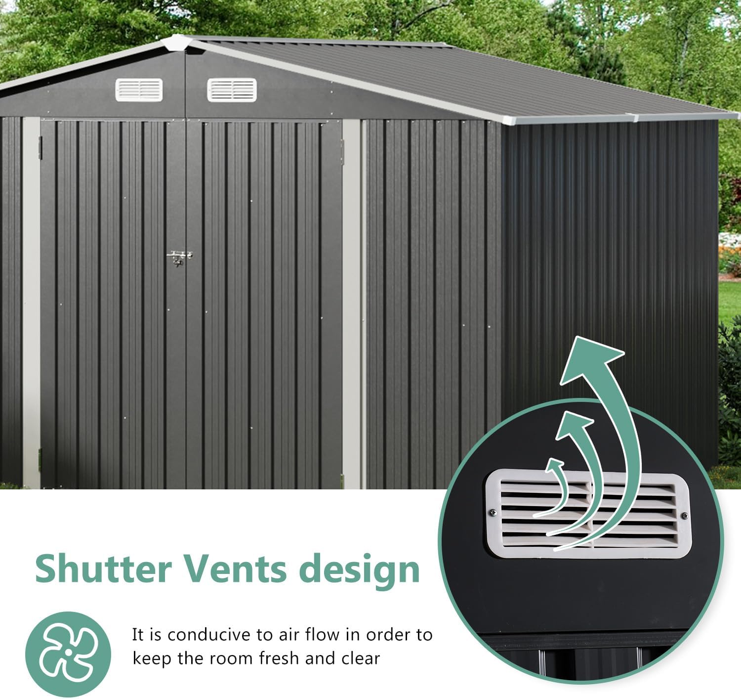Aoxun 5x2.7 FT Outdoor Metal Storage Shed - Durable Water-Resistant Galvanized Steel, Sloping Roof Design, Lockable Door - Ideal for Tool Storage on Lawn, Patio & Backyard (Black)
