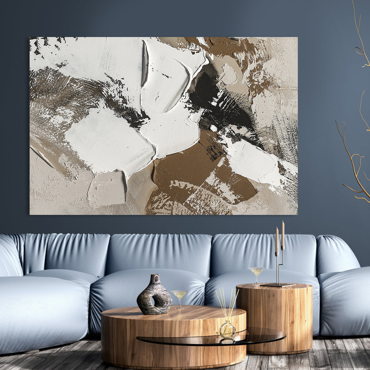 Abstract Textured White and Brown Oil Painting