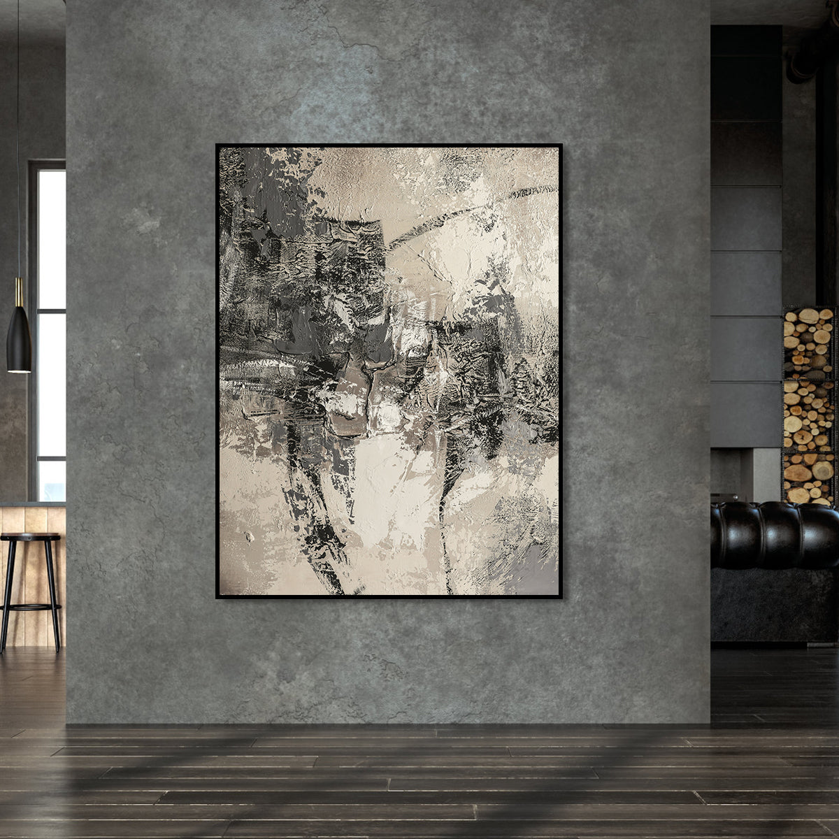 Monochrome Abstract Textured Oil Painting