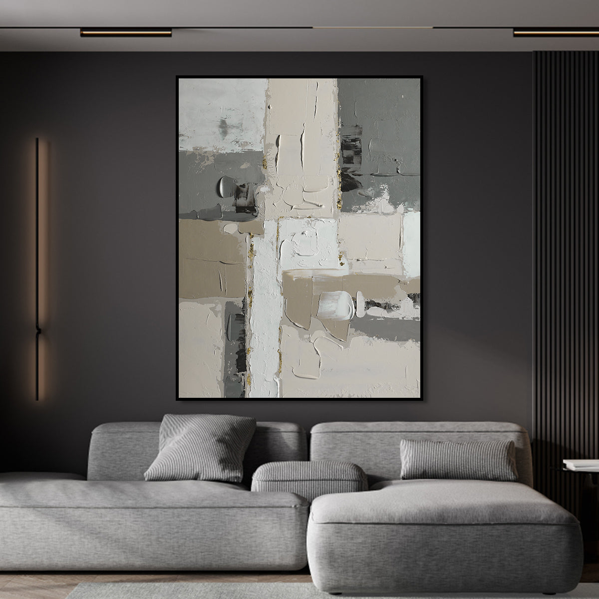 Abstract Textured Beige & Gray Canvas