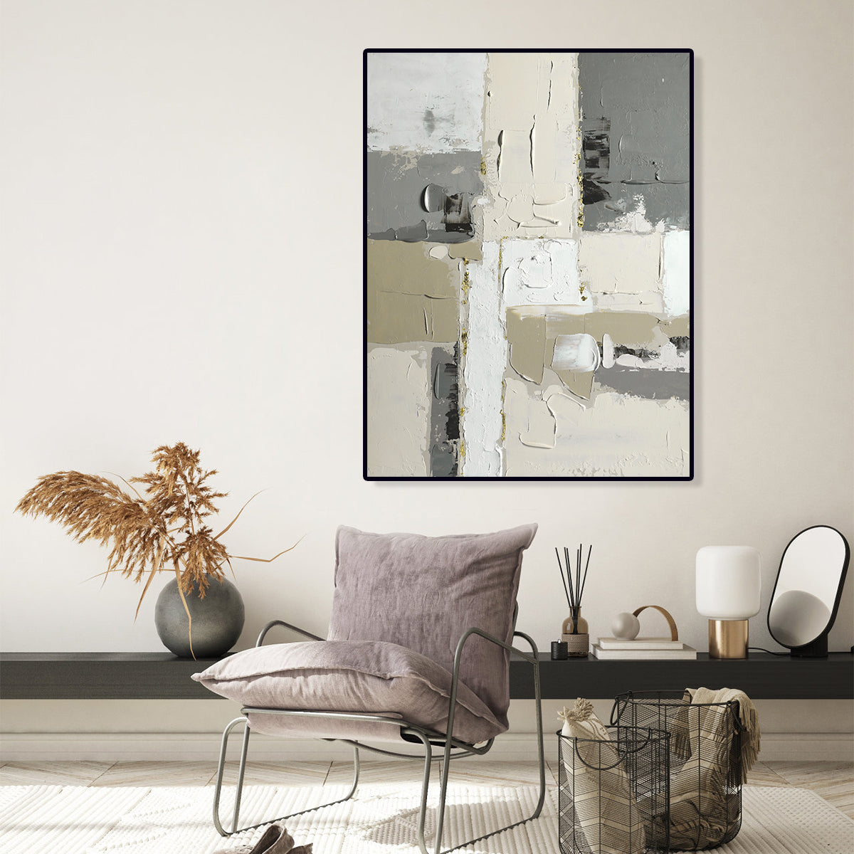 Abstract Textured Beige & Gray Canvas