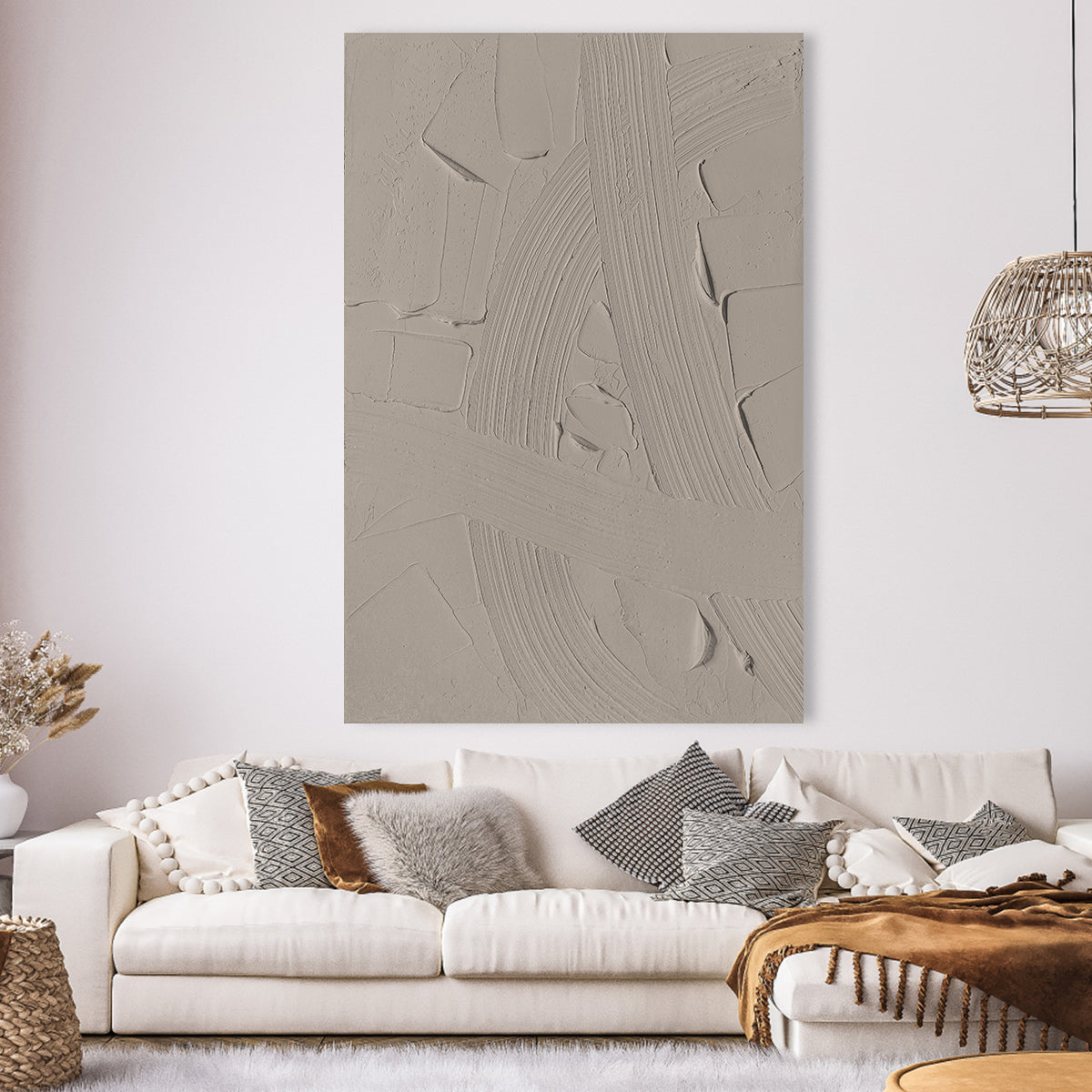 Beige Abstract Textured Canvas Art