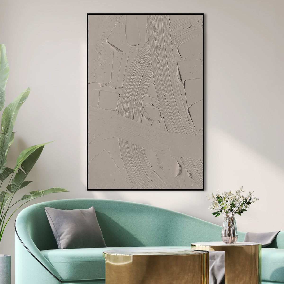 Beige Abstract Textured Canvas Art