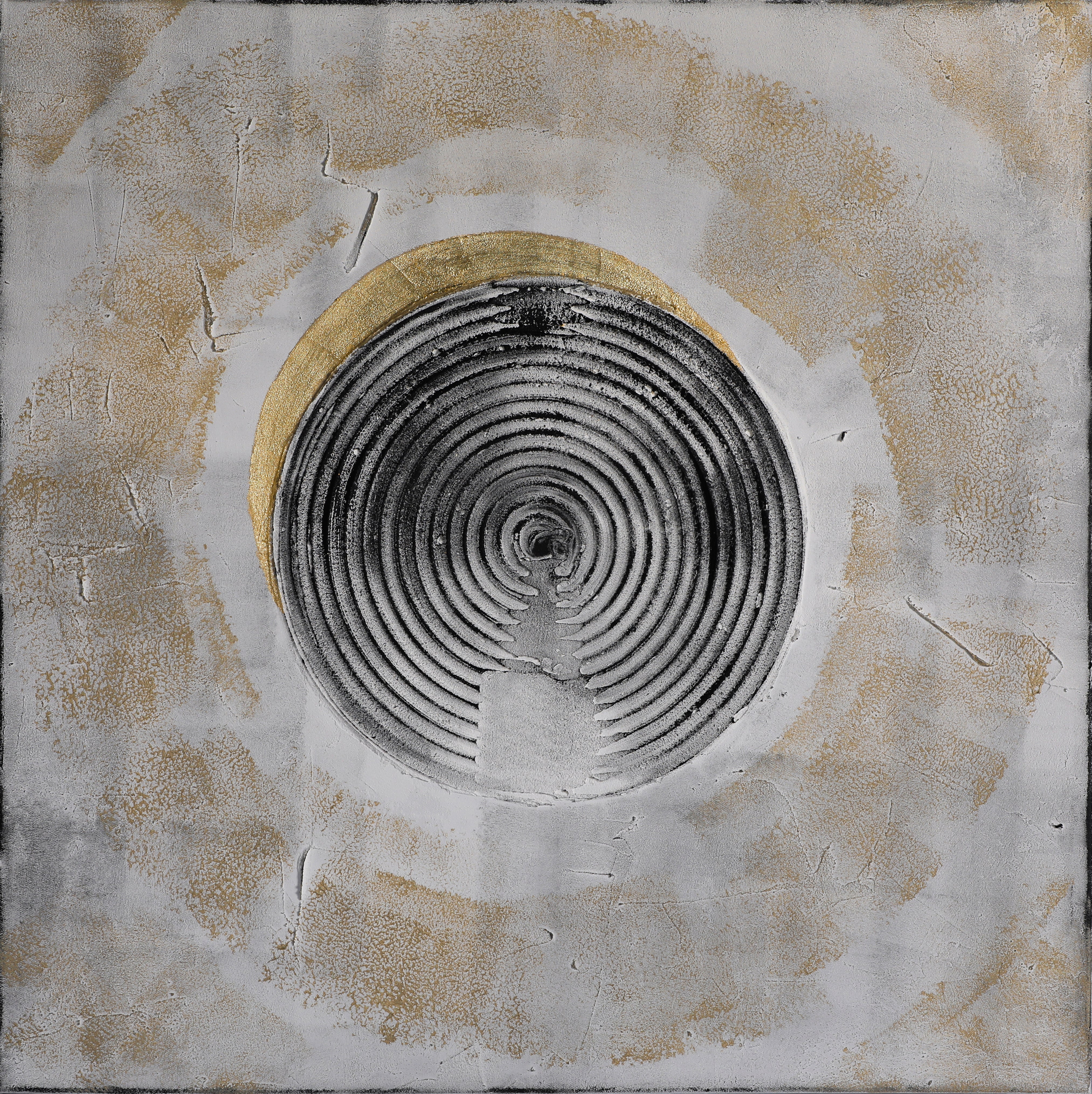 Golden Reverberations: Textured Abstract Spiral