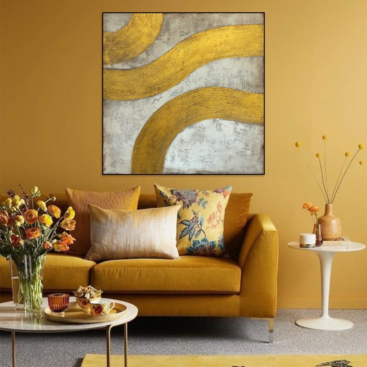 Golden Waves: Modern Abstract Textured Painting