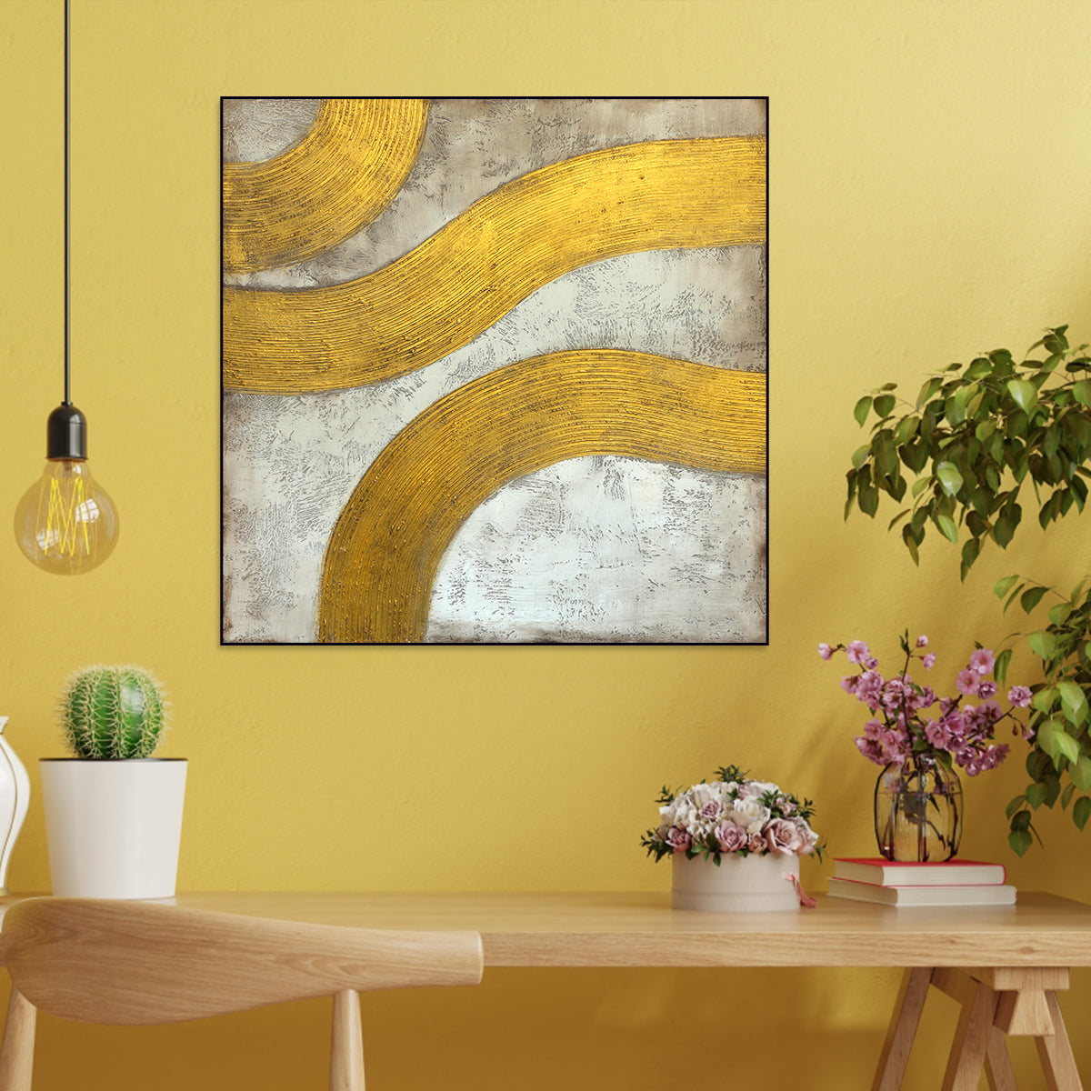 Golden Waves: Modern Abstract Textured Painting