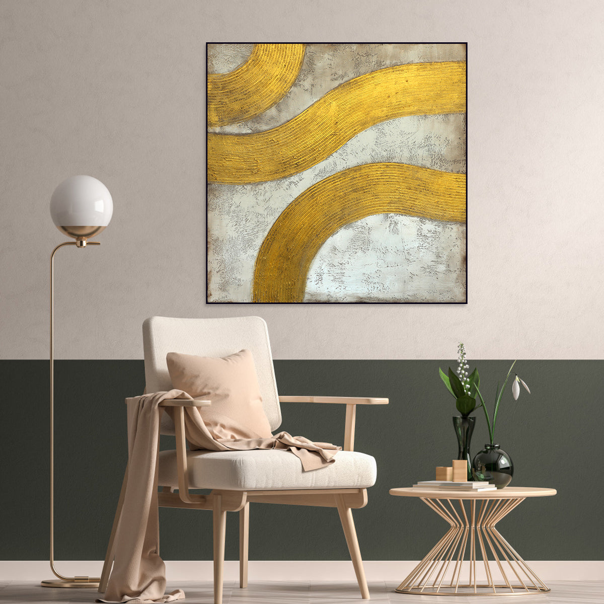 Golden Waves: Modern Abstract Textured Painting