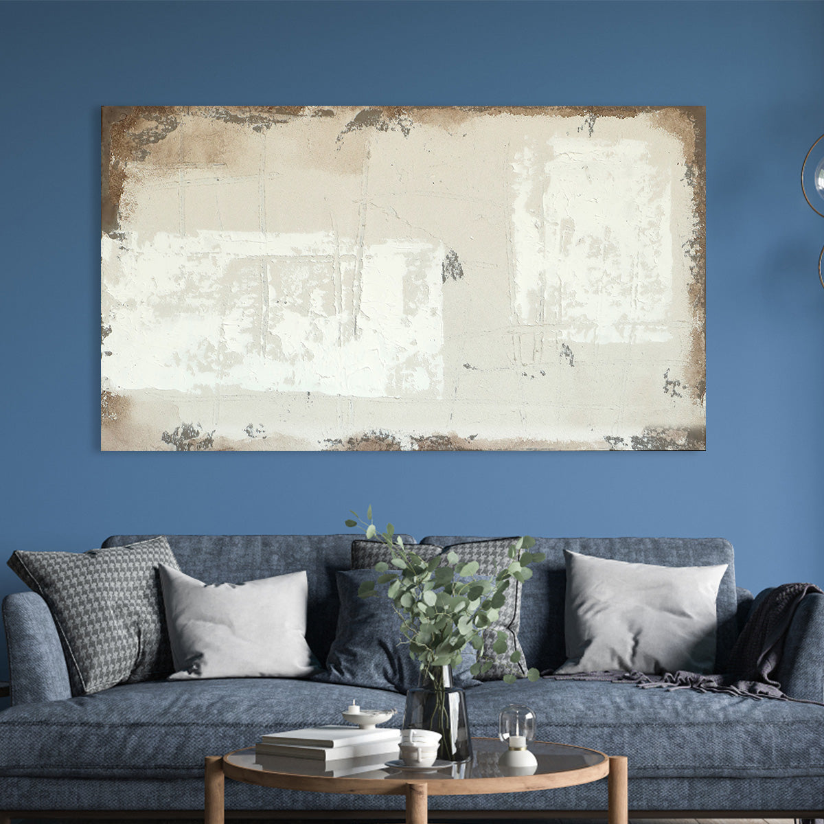 Neutral Textured Abstract Canvas Art - Beige and White