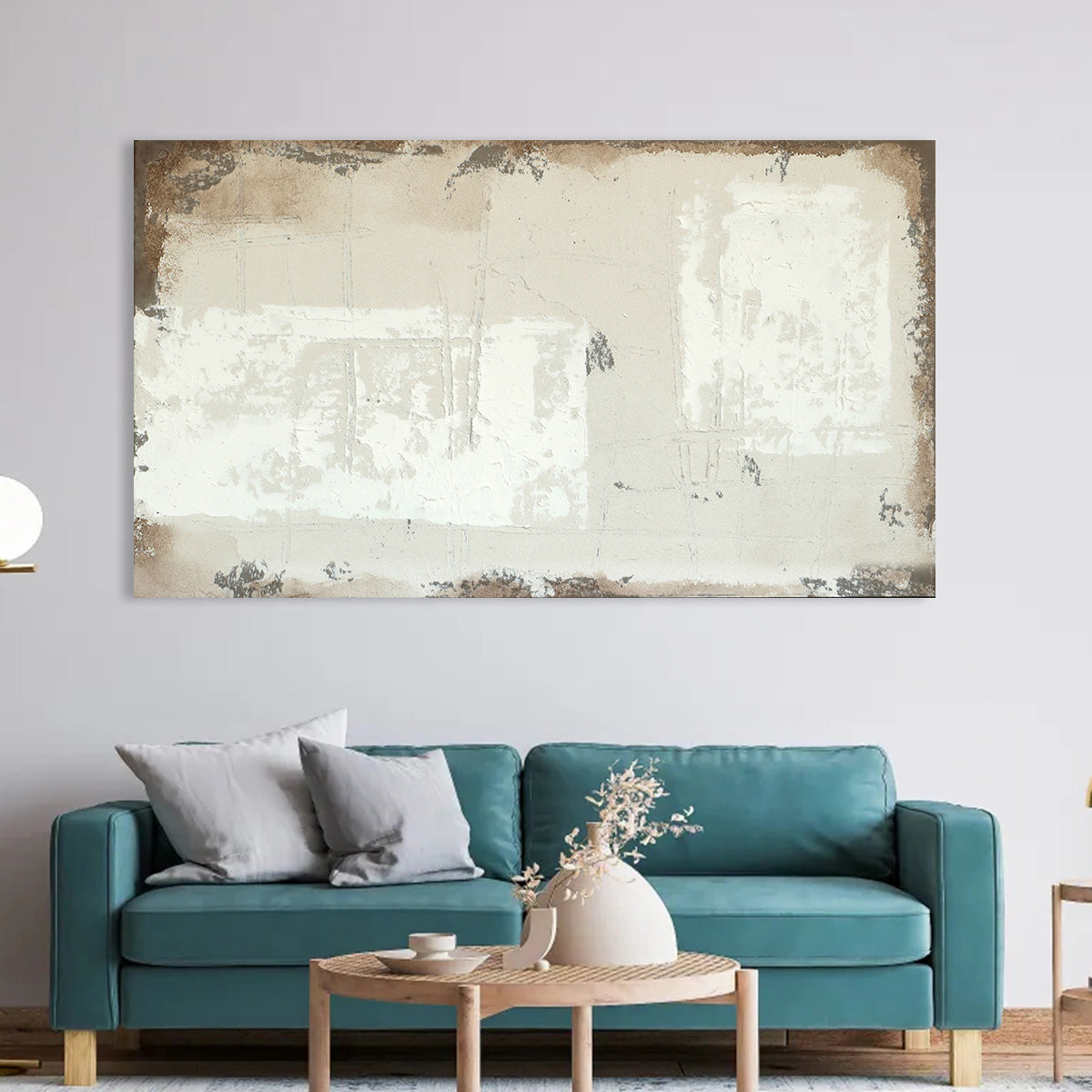 Neutral Textured Abstract Canvas Art - Beige and White