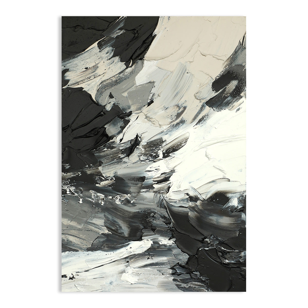 Monochrome Abstract Canvas Art - Black and White Textured Painting