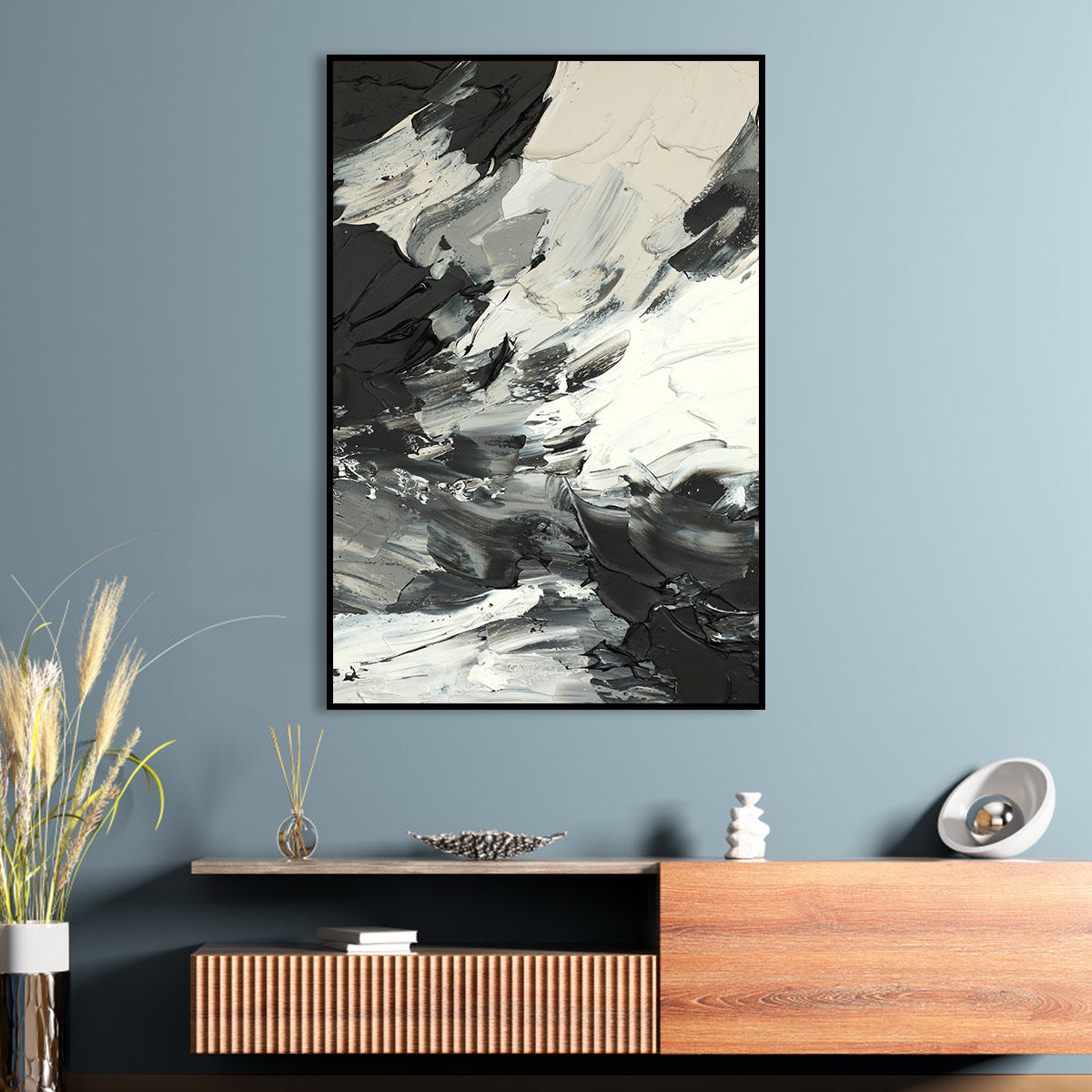 Monochrome Abstract Canvas Art - Black and White Textured Painting