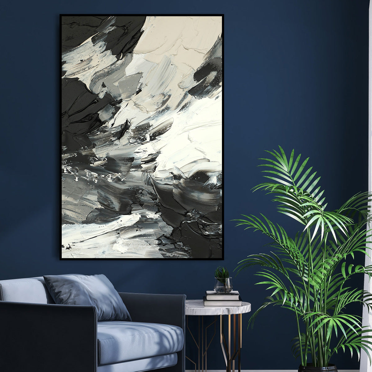 Monochrome Abstract Canvas Art - Black and White Textured Painting