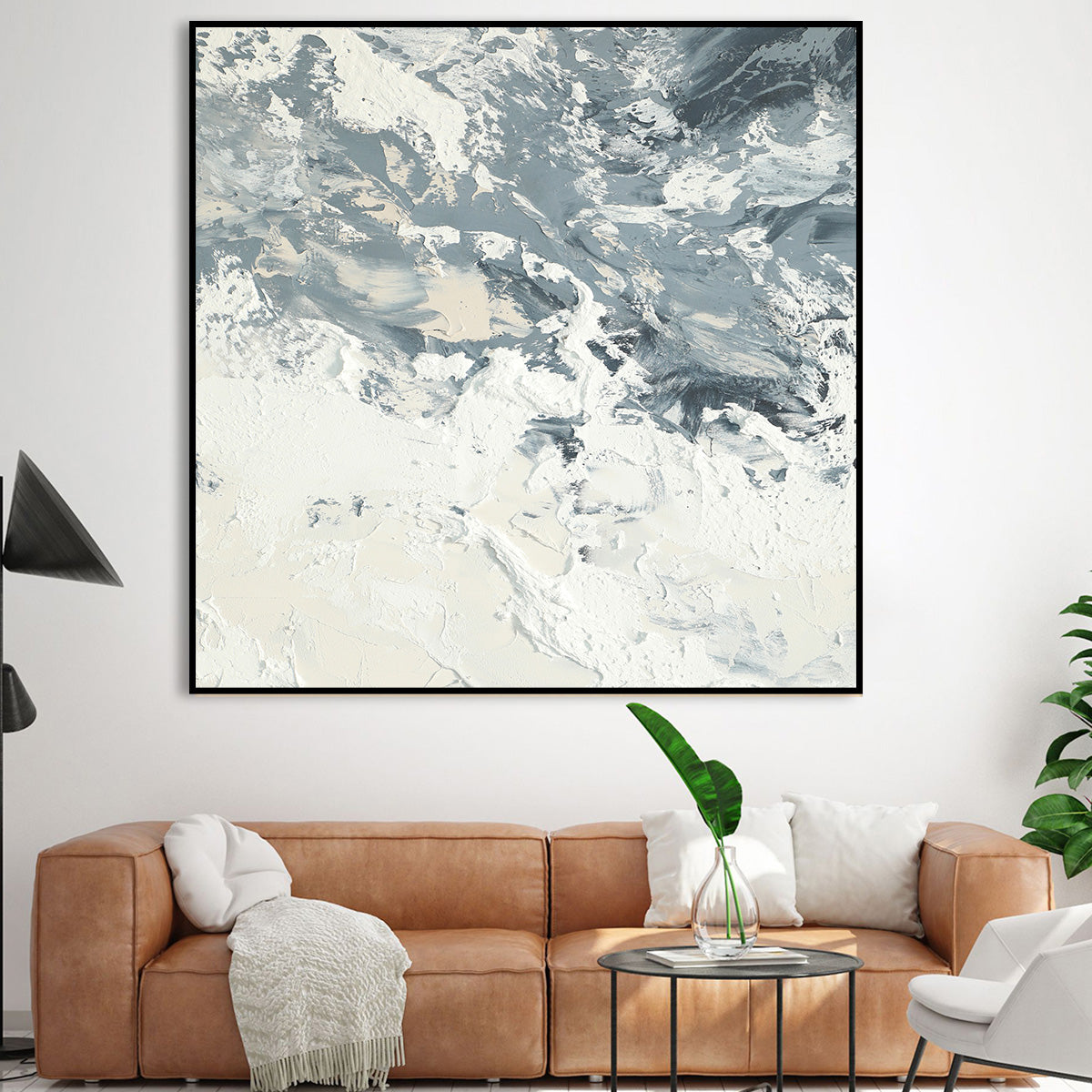 Textured Abstract Canvas Art - Dynamic White and Gray Artistic Painting