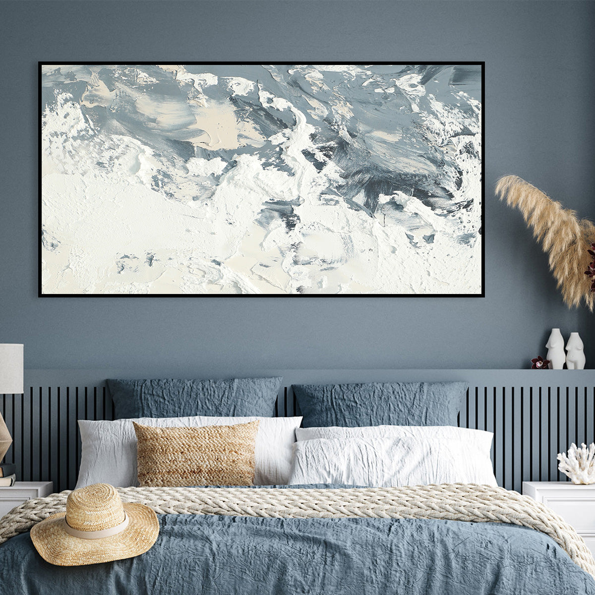 Textured Abstract Canvas Art - Dynamic White and Gray Artistic Painting