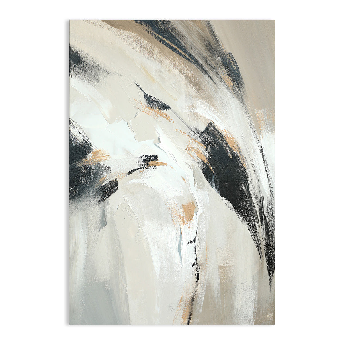 Modern Abstract Brushstroke Canvas Art - Neutral and Black