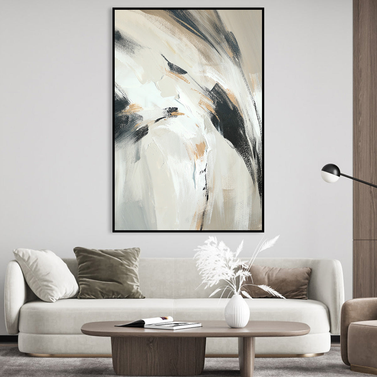 Modern Abstract Brushstroke Canvas Art - Neutral and Black