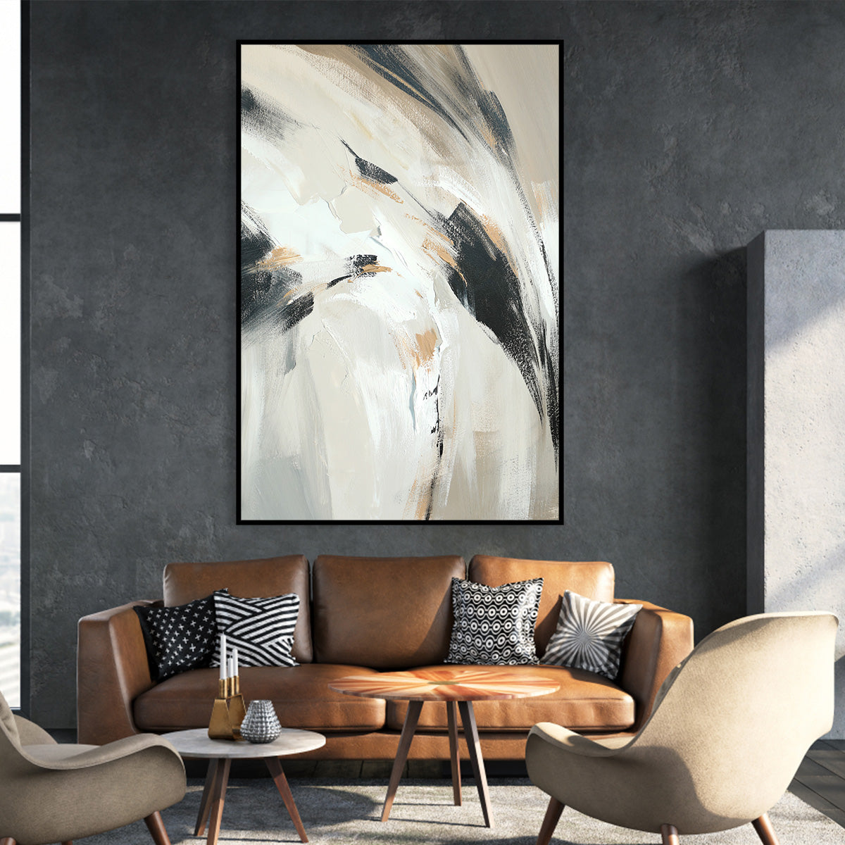 Modern Abstract Brushstroke Canvas Art - Neutral and Black