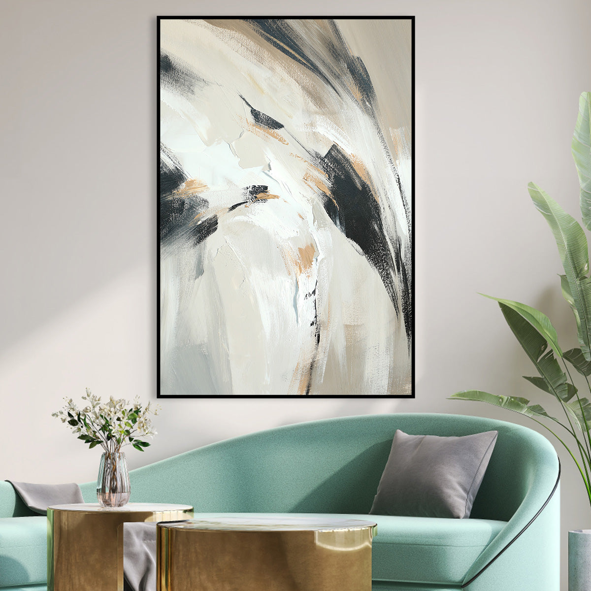 Modern Abstract Brushstroke Canvas Art - Neutral and Black