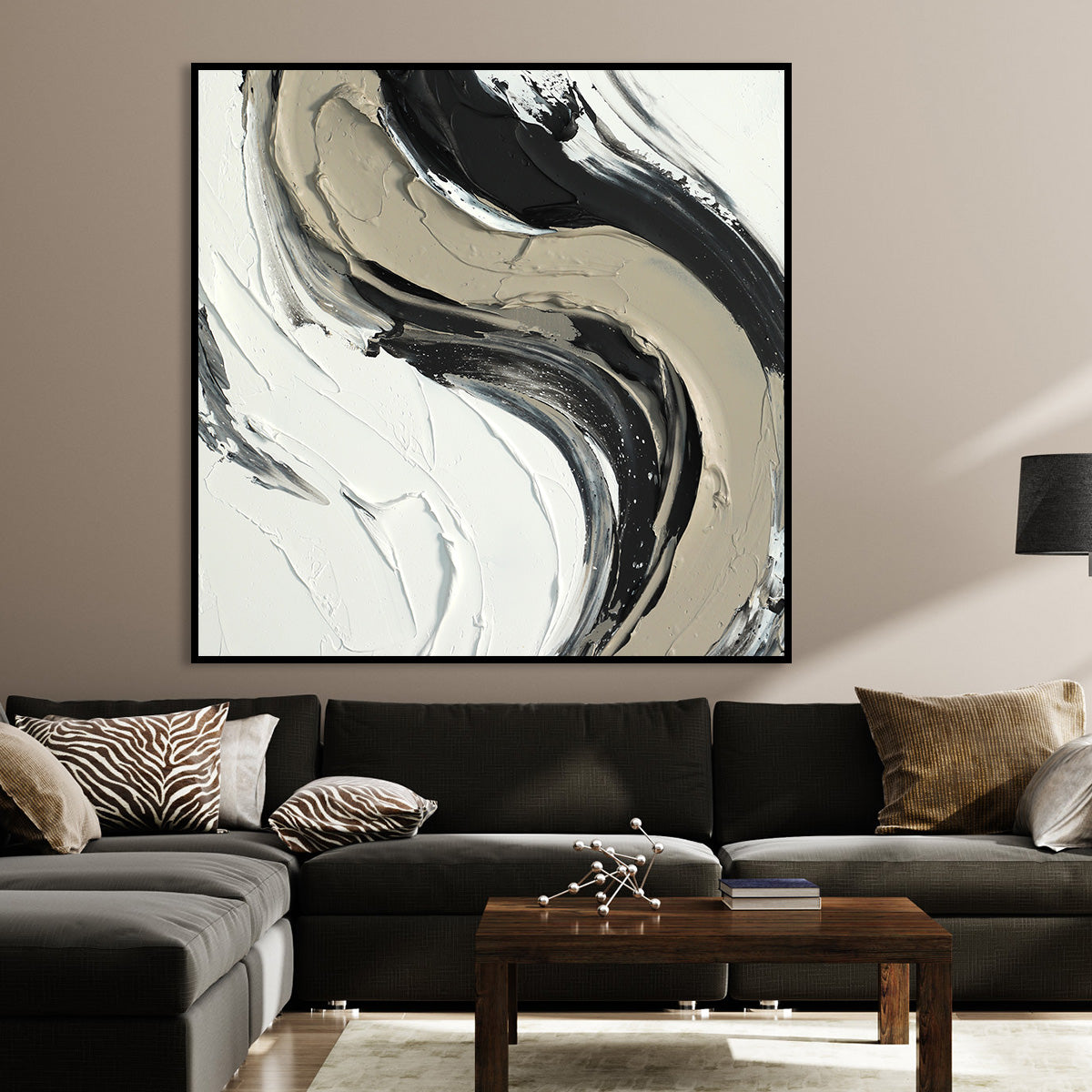 Dynamic Monochrome Abstract Oil Painting