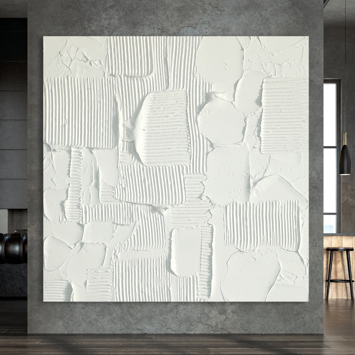 Textured Geometric White Canvas