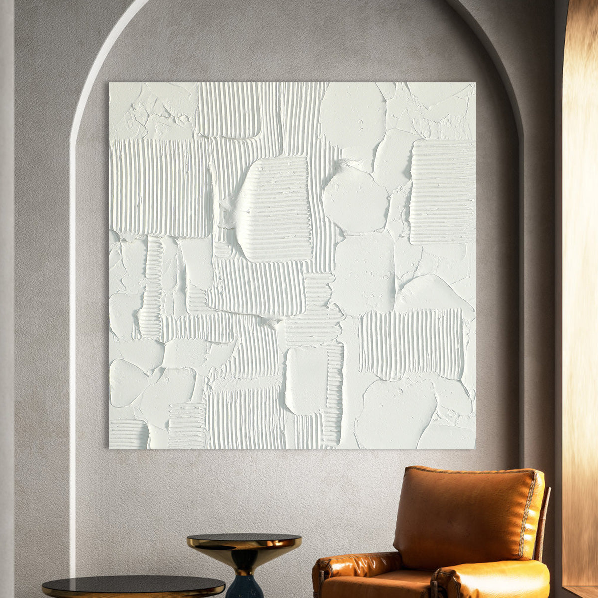 Textured Geometric White Canvas