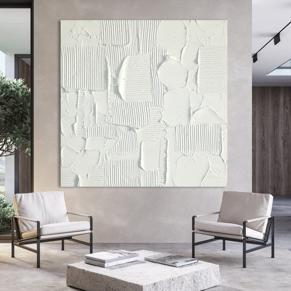 Textured Geometric White Canvas