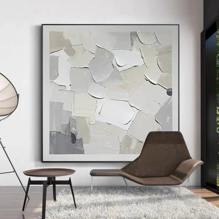 Minimalist White and Grey Abstract Wall Art