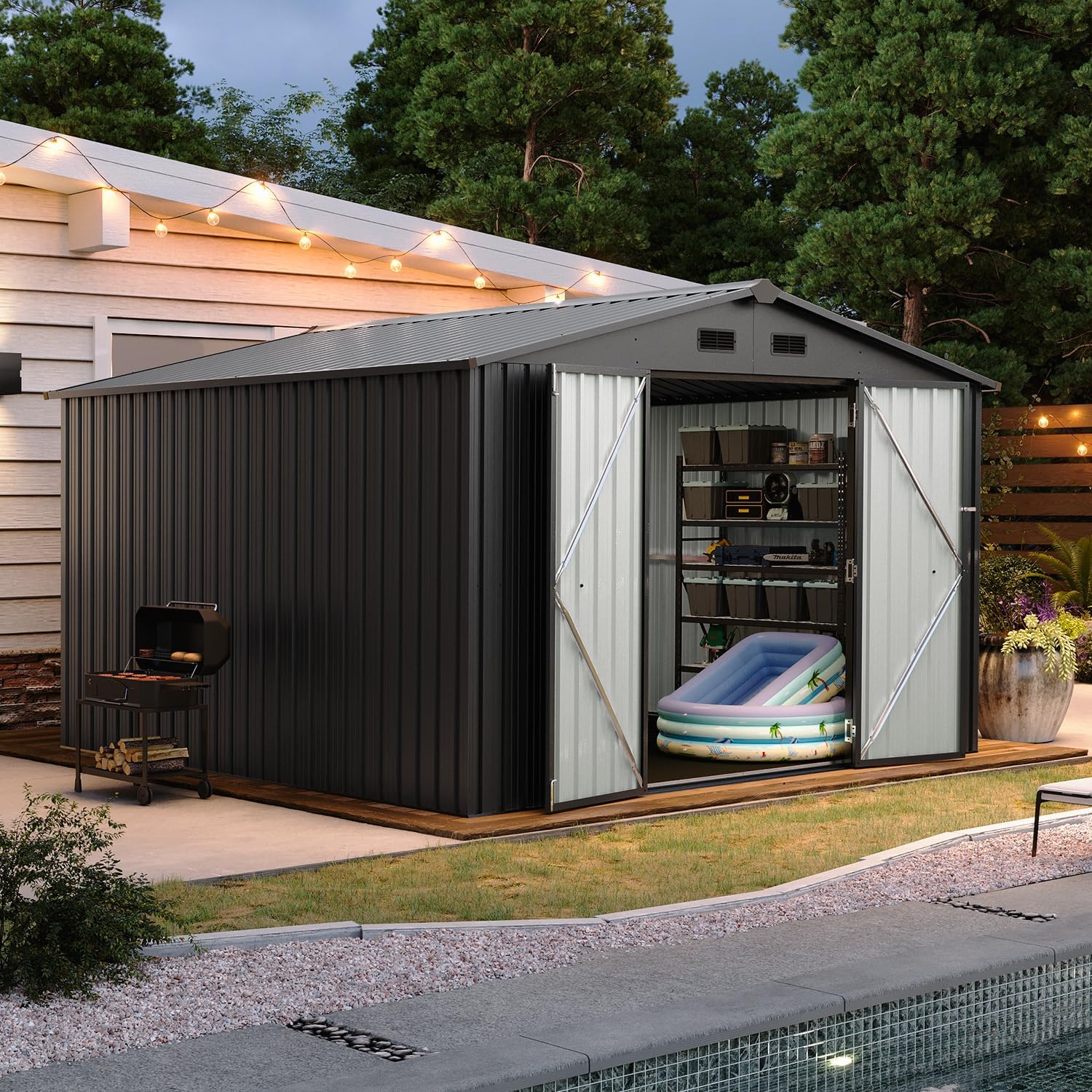Aoxun 5x2.7 FT Outdoor Metal Storage Shed - Durable Water-Resistant Galvanized Steel, Sloping Roof Design, Lockable Door - Ideal for Tool Storage on Lawn, Patio & Backyard (Black)