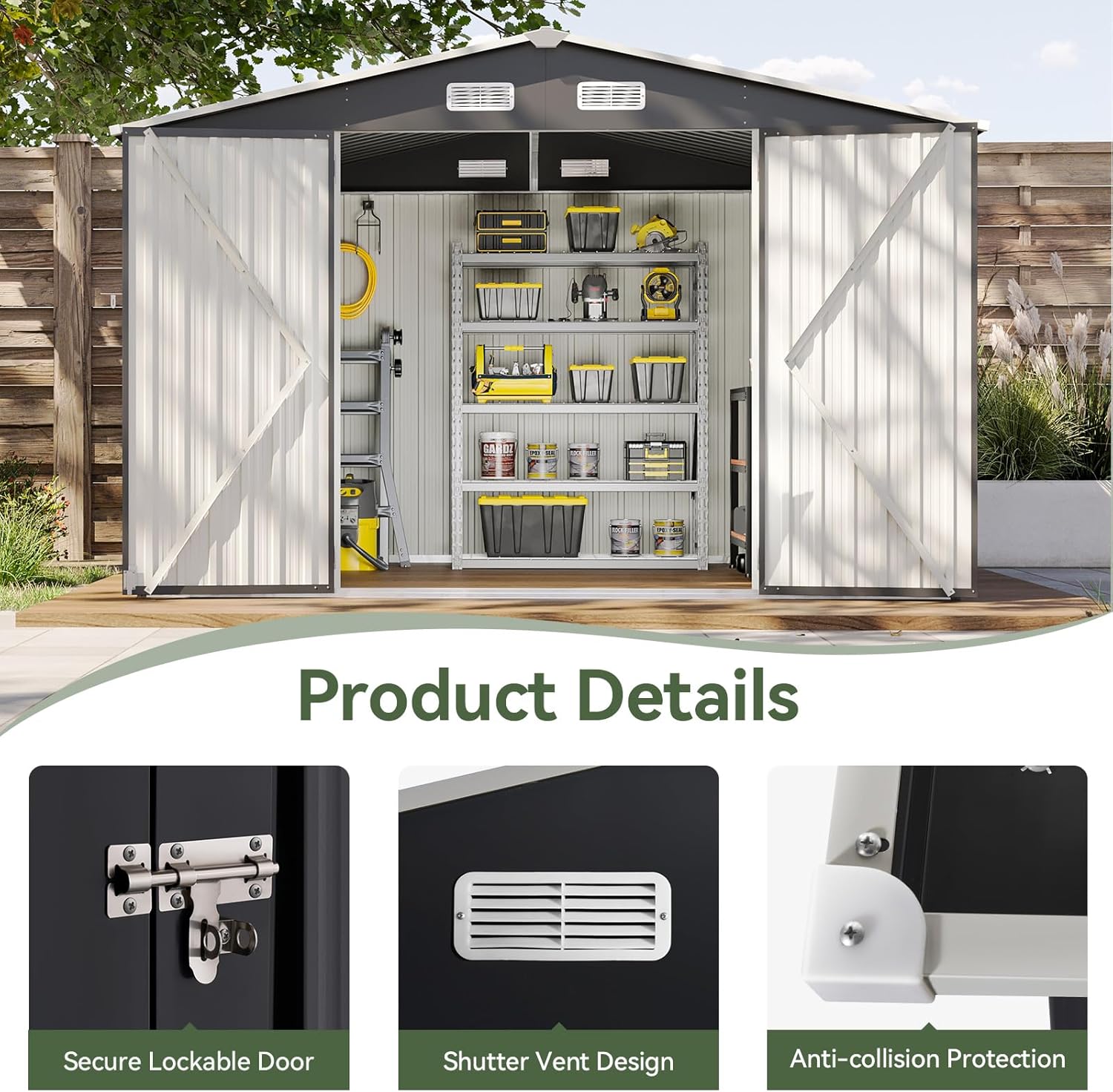 Aoxun 5x2.7 FT Outdoor Metal Storage Shed - Durable Water-Resistant Galvanized Steel, Sloping Roof Design, Lockable Door - Ideal for Tool Storage on Lawn, Patio & Backyard (Black)