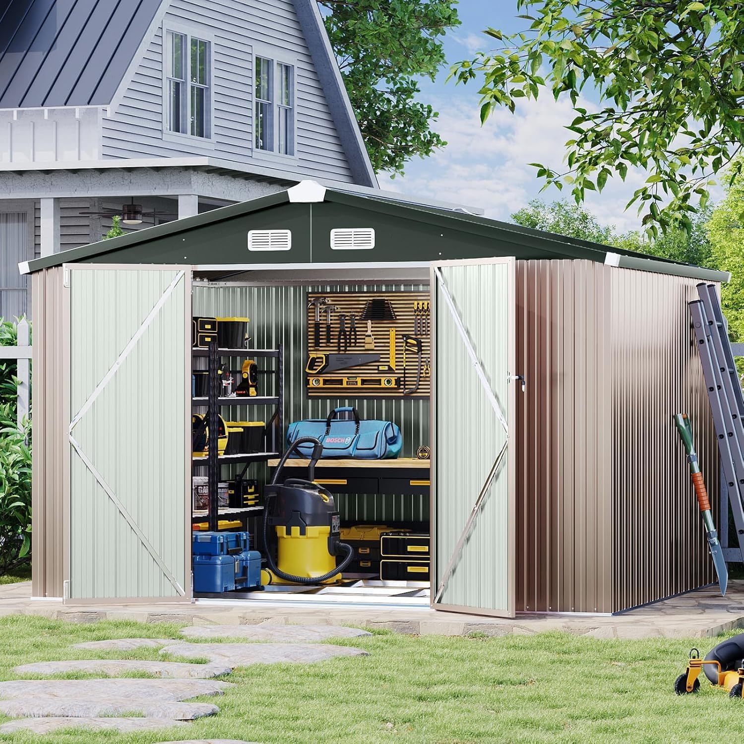 Aoxun 5x2.7 FT Outdoor Metal Storage Shed - Durable Water-Resistant Galvanized Steel, Sloping Roof Design, Lockable Door - Ideal for Tool Storage on Lawn, Patio & Backyard (Black)
