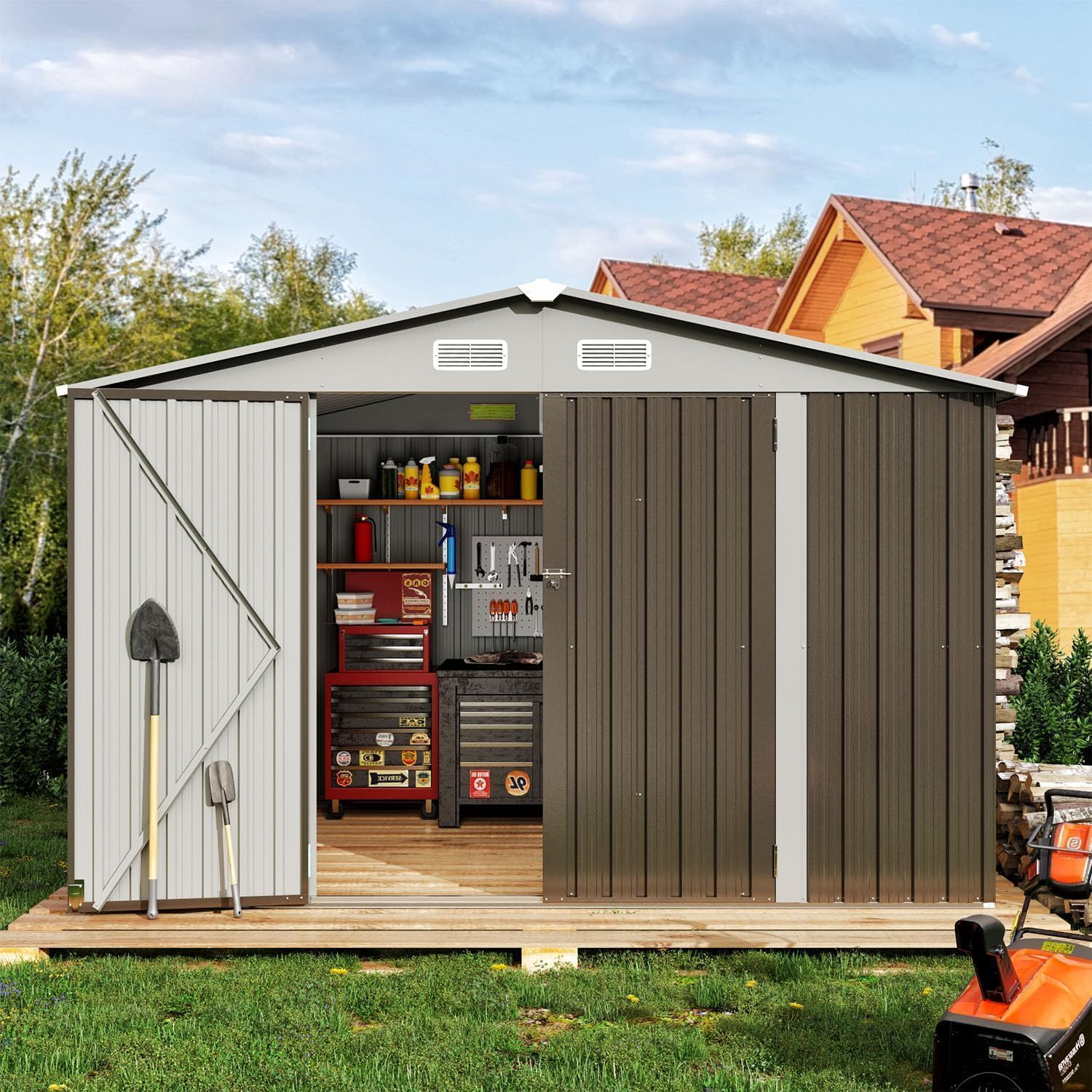 Aoxun 5x2.7 FT Outdoor Metal Storage Shed - Durable Water-Resistant Galvanized Steel, Sloping Roof Design, Lockable Door - Ideal for Tool Storage on Lawn, Patio & Backyard (Black)